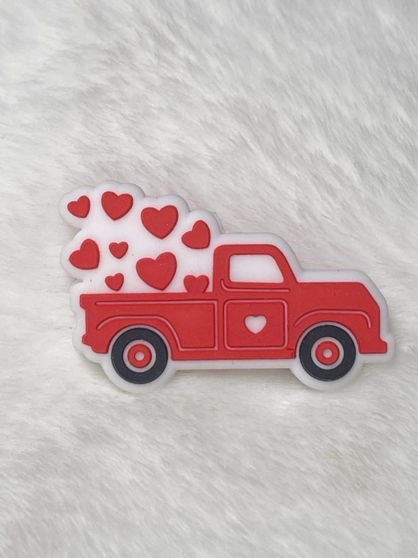 Valentines Day red truck with hearts