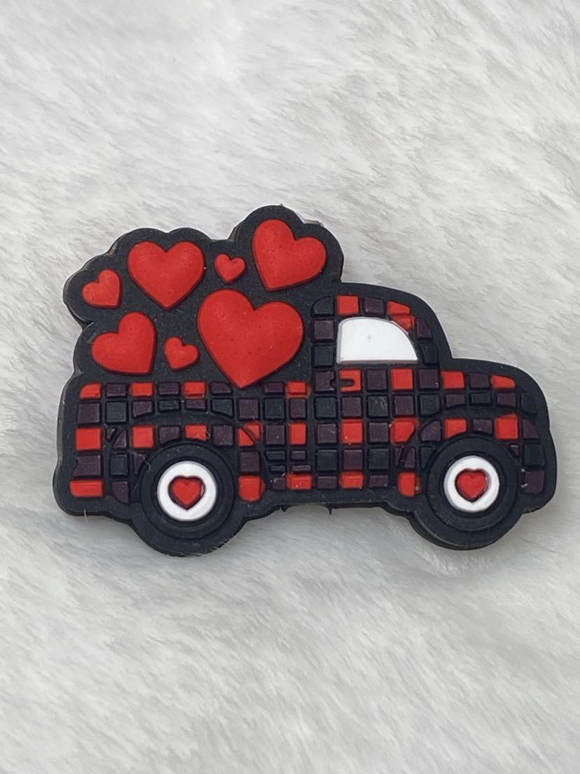 Valentines Day truck plaid with red hearts